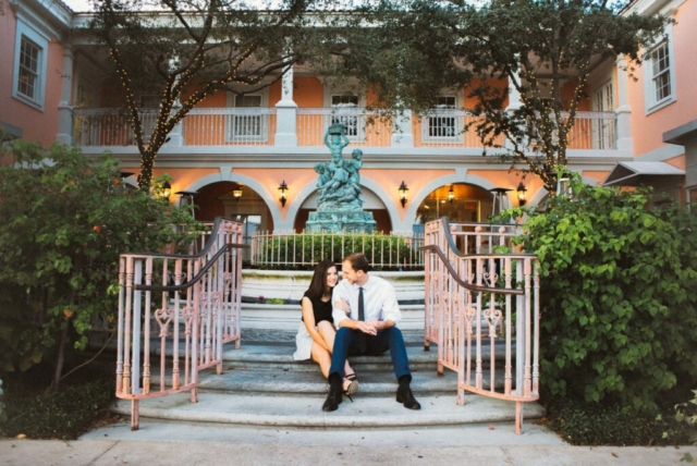 Editorial engagement photos Naples with Hotel Escalante’s architecture
