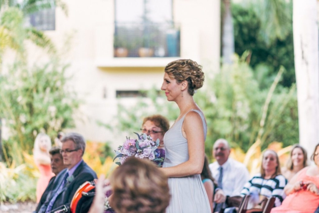 Bride’s veil blowing in Hotel Escalante courtyard, Naples FL